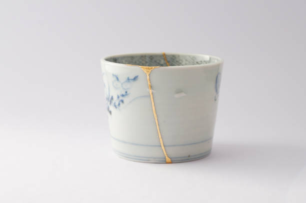 istock Antique broken Japanese soba cup repaired with gold kintsugi technique 1280370541