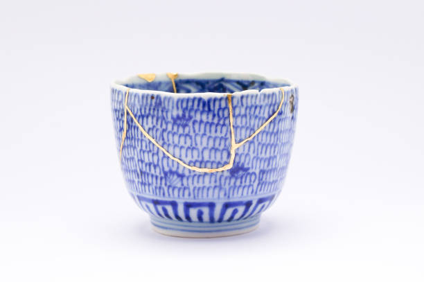 istock Antique broken Japanese soba cup repaired with gold kintsugi technique 1280370678