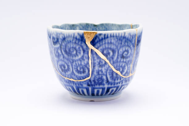 istock Antique broken Japanese soba cup repaired with gold kintsugi technique 1280370688