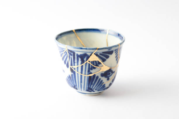 istock Antique broken Japanese soba cup repaired with gold kintsugi technique 1280370702