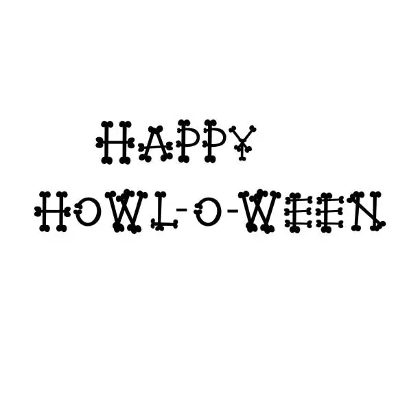 Vector illustration of HAPPY HOWL-O-WEEN. Hand drawn doodle Halloween quote for poster, greeting card, print or banner. Vector holiday illustration isolated on white background