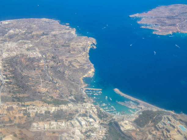 Gozo harbour from the air Gozo harbour from the air mgarr malta island gozo cityscape with harbor stock pictures, royalty-free photos & images