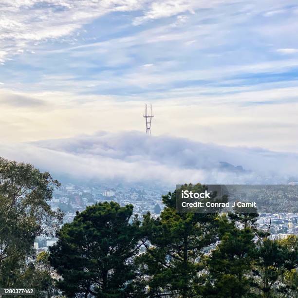 View Of Sutro Tower From Bernal Heights Park Stock Photo - Download Image Now - San Francisco - California, Blue, California