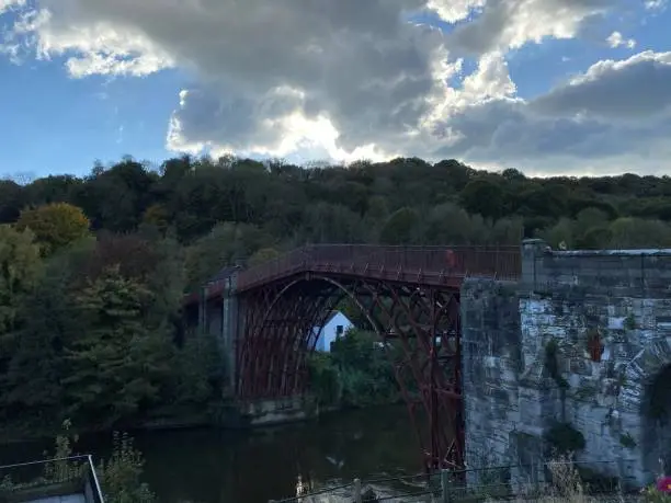 A view of Ironbridge in Shropshire on a sunny Autumn day