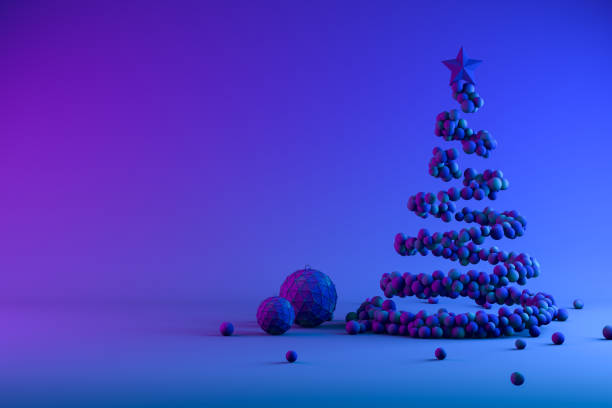istock Christmas Tree with Spheres, Neon Lighting, Minimal New Year, Christmas Concept 1280382848