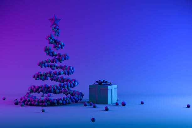 istock Christmas Tree with Spheres, Neon Lighting, Minimal New Year, Christmas Concept 1280382895