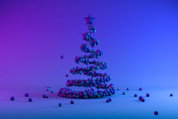 istock Christmas Tree with Spheres, Neon Lighting, Minimal New Year, Christmas Concept 1280382925