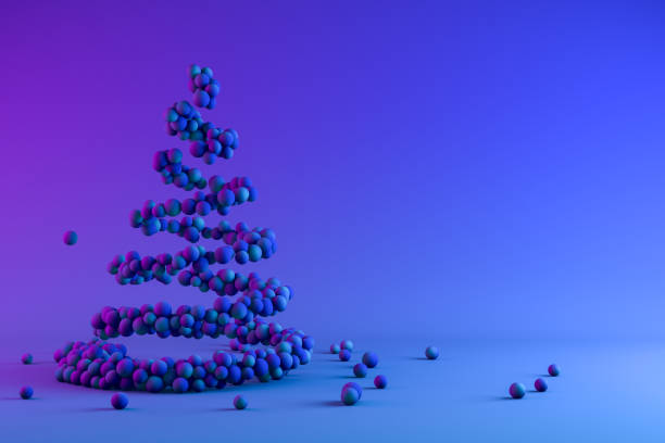 istock Christmas Tree with Spheres, Neon Lighting, Minimal New Year, Christmas Concept 1280382997