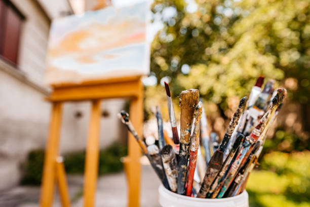 Dirty painting brushes