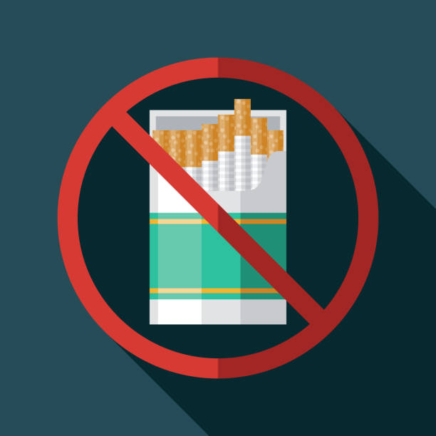 Cigarettes Single Use Plastics Ban Icon A flat design icon with long side shadow for banning single use plastics. File is built in the CMYK color space for optimal printing. Color swatches are global so it’s easy to change colors across the document. cigarette warning label stock illustrations