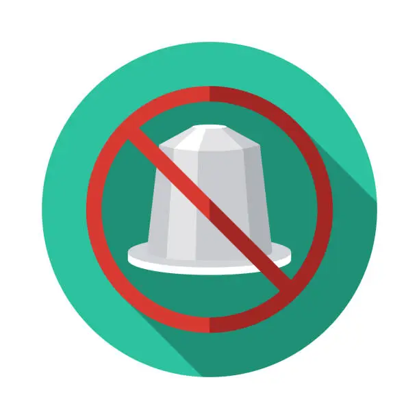 Vector illustration of Coffee Pod Single Use Plastics Ban Icon