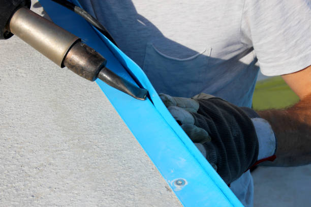 istock A worker welds plastic cover for water pool. Water pool cover replacement. 1280389970
