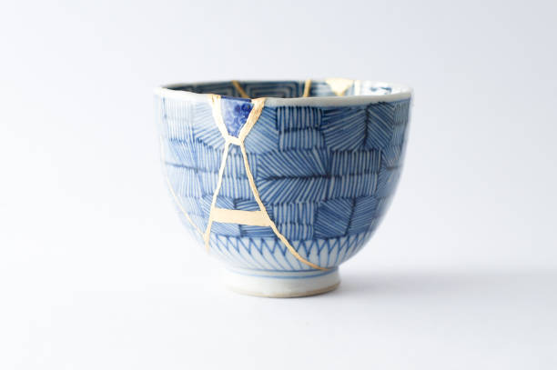 istock Antique broken Japanese blue bowl repaired with gold kintsugi technique 1280390251