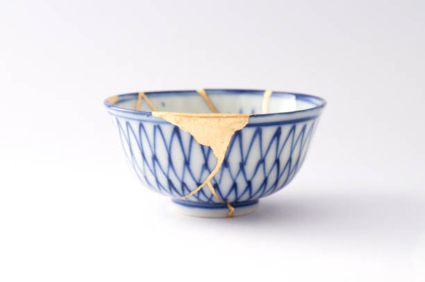istock Antique broken Japanese blue bowl repaired with gold kintsugi technique 1280390268