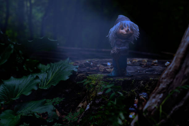 Garden gnome in the moonlight mystical in the forest