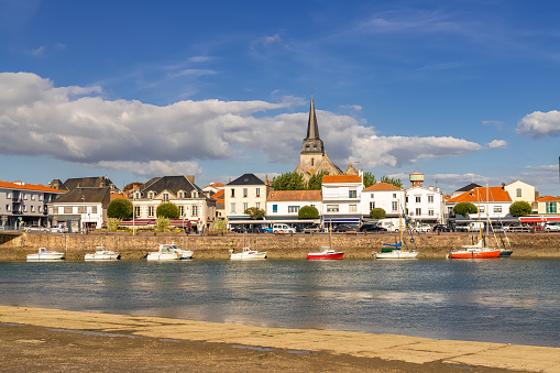 Saint-Gilles-Croix-de-Vie, in Vendee, typical harbor and church