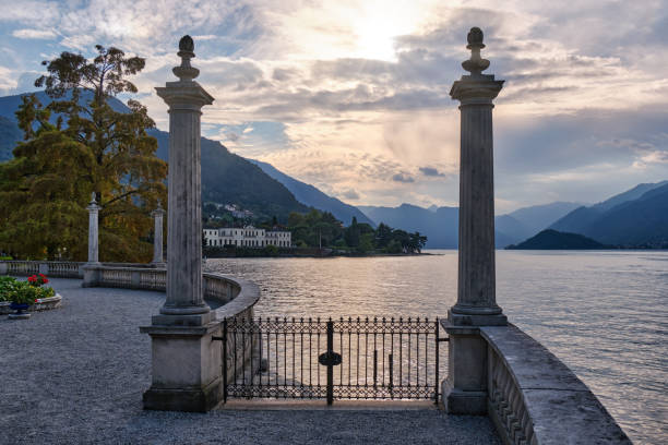 View from a terrace in Bellagio on Lake Como - clouds over the mountains