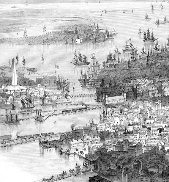 ilustrações de stock, clip art, desenhos animados e ícones de boston massachusetts usa aerial view 1866 - 1866