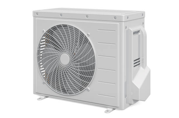 istock Outdoor compressor unit, side view. Air conditioner. 3D rendering isolated on white background 1280396382