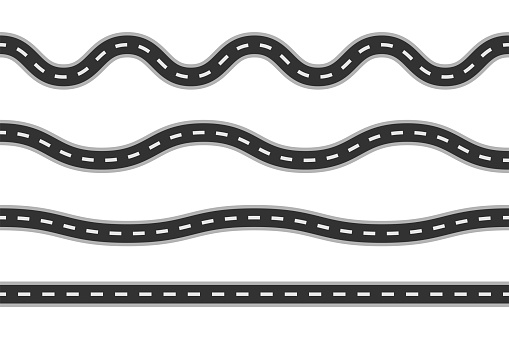 Road lines collection. Set of different track lines. Vector illustration.