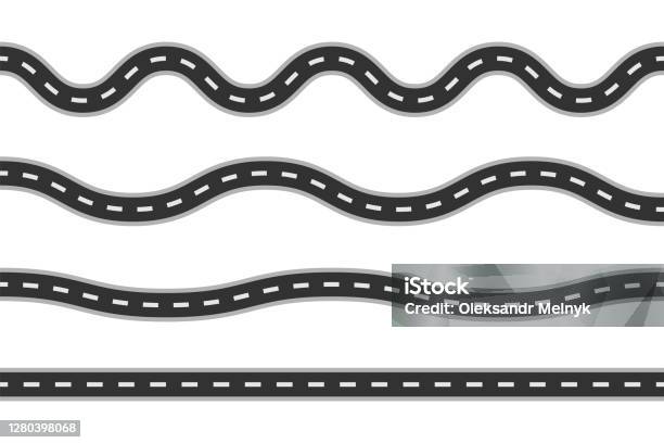 Road Lines Collection Set Of Different Track Lines Vector Illustration Stock Illustration - Download Image Now