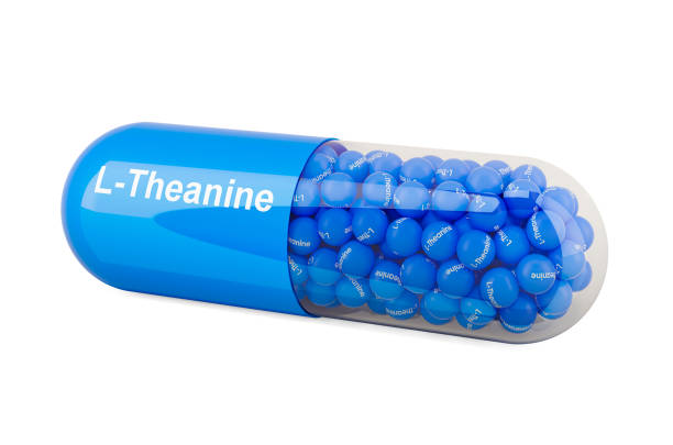 istock Capsule with L-Theanine, dietary supplement. 3D rendering isolated on white background 1280398621