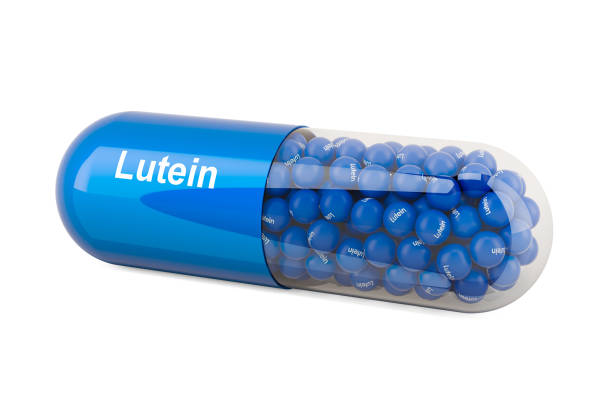 istock Capsule with Lutein, dietary supplement. 3D rendering isolated on white background 1280398626