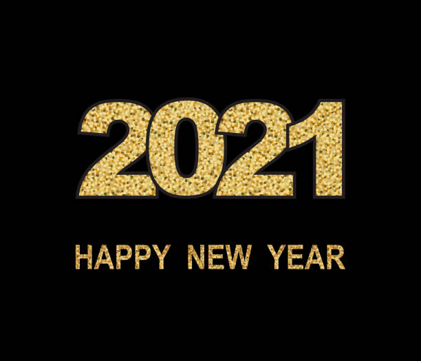 istock Happy New Year banner with gold 2021 numbers on black background. 1280398823
