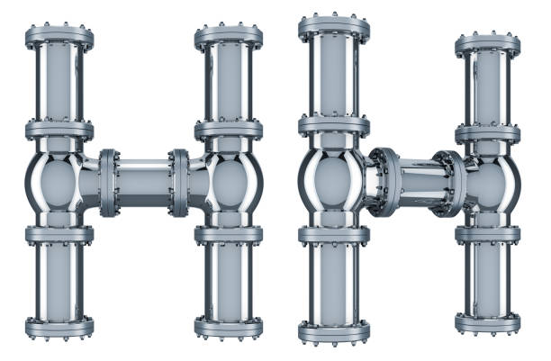 istock Letter H from steel pipes, 3D rendering isolated on white background 1280399552