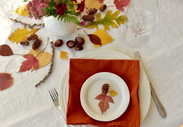istock Festive natural fall table decor for autumnal themed dinner on Thanksgiving event family dinner 1280400794