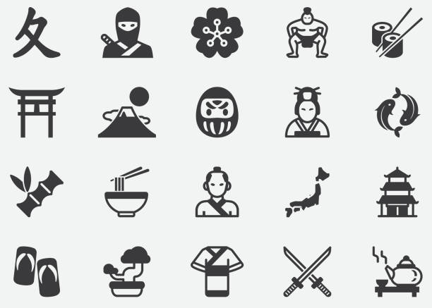 ilustrações de stock, clip art, desenhos animados e ícones de ancient japan ,japanese ,culture,pixel perfect icons - ninja