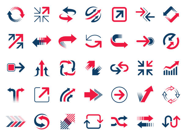 Arrows Set of vector arrows. Red and blue design elements isolated on white background repetition stock illustrations