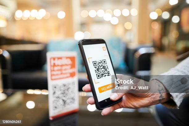 Cashless Digital Wallet Payment Stock Photo - Download Image Now - QR Code, Menu, Digital Display