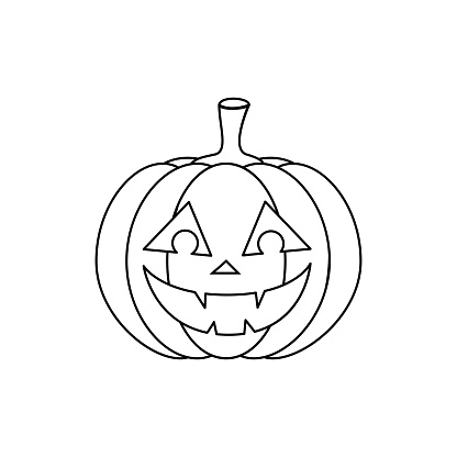 Vector Line Art Pumpkin With Smiling Face In Simple Style Cartoon Halloween  Pumpkin Icon Isolated Vegetable Silhouette For Coloring Stock Illustration  - Download Image Now - iStock