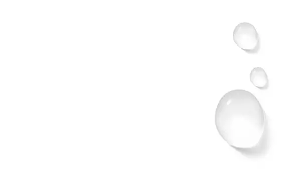 Vector illustration of Water, serum or essence drops on white background horizontal banner format realistic vector illustration. Pure  transparent droplet. Moisturizer concept