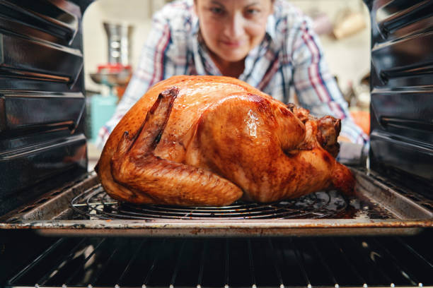 istock Roasting Turkey in the Oven for Holiday Dinner 1280406520