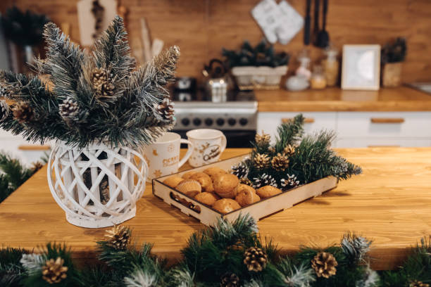 istock Tray with cupcakes and fir branches. Christmas holidays 1280409851