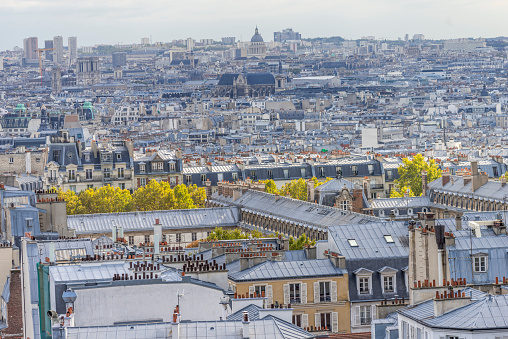 Paris, aerial view, Tuileries garden and the Louvre, with the famous Rivoli street