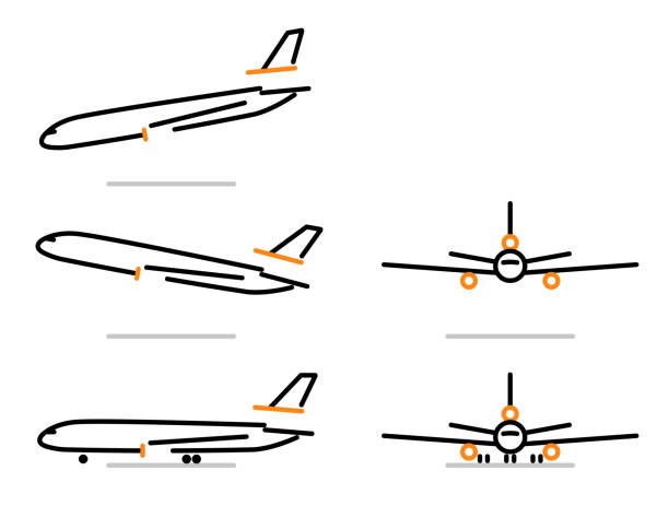 ikona samolotu - commercial airplane airplane cargo airplane runway stock illustrations