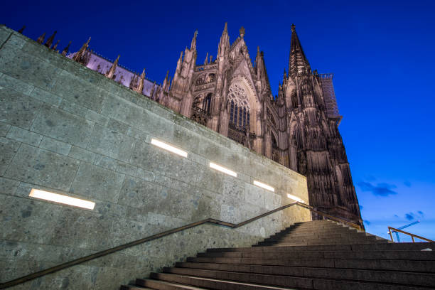 Steps leading up to the magnificent Cologne Cathedral, also known as Kolner Dom, in the city of Cologne, Germany.