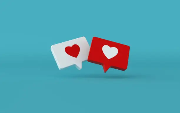 Photo of Like heart icon on a red, white pin 3d rendering. Social media notification. Social network symbol background. I like it!