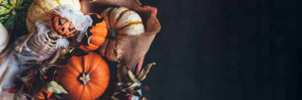 istock Pumpkins and skeleton pumpkin bride 1280425544