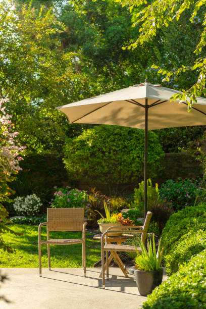 istock Beautiful sitting area in house backyard 1280434557