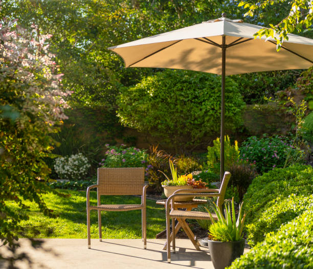 istock Beautiful sitting area in house backyard 1280434561
