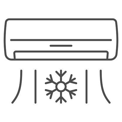 istock Air conditioner thin line icon, Gym concept, Air cooling with snowflake sign on white background, air conditioning icon in outline style for mobile concept and web design. Vector graphics. 1280437547