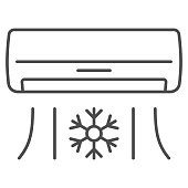 istock Air conditioner thin line icon, Gym concept, Air cooling with snowflake sign on white background, air conditioning icon in outline style for mobile concept and web design. Vector graphics. 1280437547