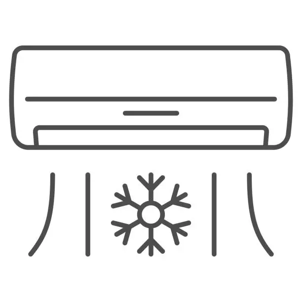 Vector illustration of Air conditioner thin line icon, Gym concept, Air cooling with snowflake sign on white background, air conditioning icon in outline style for mobile concept and web design. Vector graphics.