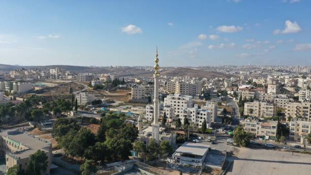 istock Golden Mosque Tower Minaret in Beit Hanina, Aerial view 1280437568