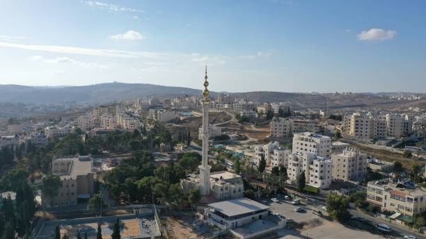 istock Golden Mosque Tower Minaret in Beit Hanina, Aerial view 1280437575