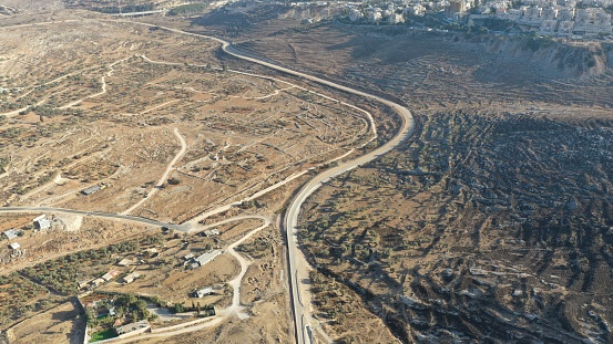 drone image divide Ramot and Beit hanina (Abu Dahuk) neighborhoods northwest East Jerusalem